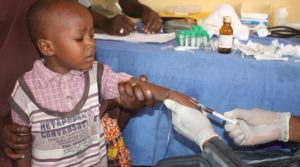 An SSSCF volunteer conducting genotype testing on a child at Yakawada village, in Kaduna state, northwestern NIgeria