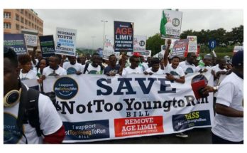 Nigerian youth activists during a mass rally in support of the #NotTooYoungToRun Bill at Abuja, the Nigerian capital