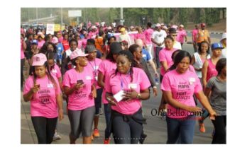 Anti-cancer campaigners during a previous cancer awareness walk by Project PINK BLUE in Abuja