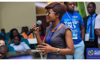 A youth delegate speaking at the maiden African Youth SDGs Summit in November, 2017