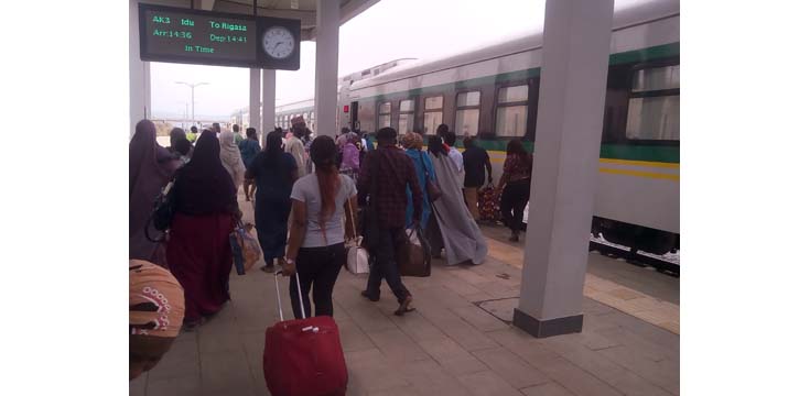Passengers boarding the Abuja-Kaduna train at Kubwa substation on the outskirts of Abuja, the Nigerian capital